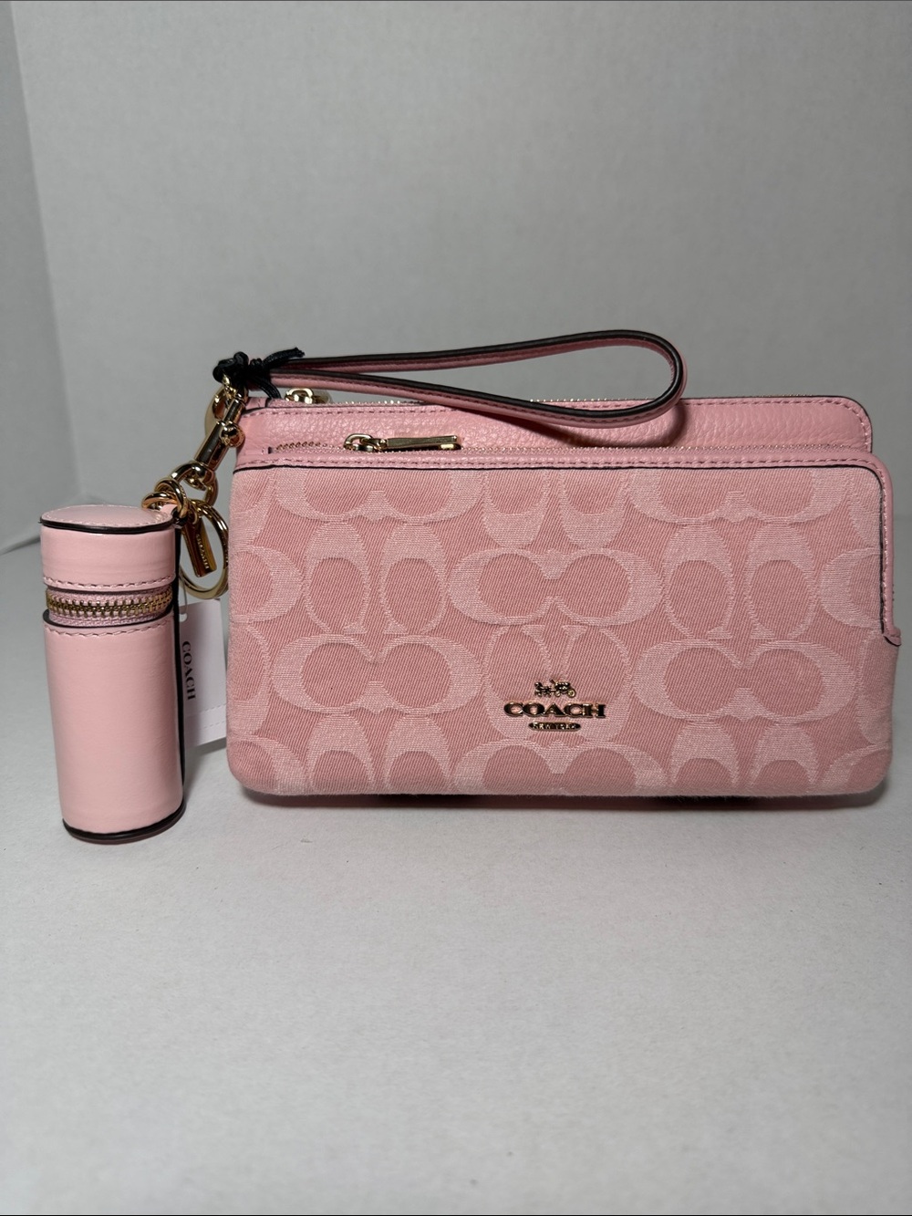 Coach Pink Signature Wristlet with Lipstick Case